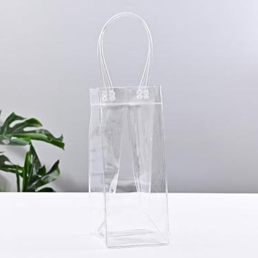 Imagem de Bolsa de vinho de PVC transparente com alças, bolsa térmica para transporte de champanhe e bebidas – Saco de gelo portátil reutilizável para garrafas de vinho, festas e presentes (1 peça)