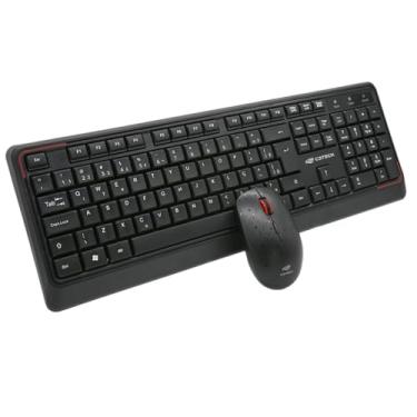 Imagem de Combo s/fio C3Tech Teclado e Mouse K-W70BK Mouse ambidestro 1600DPI Ergonomico, Layout Português Brasileiro ABNT2, Anti-Respingo, Compatível com Windows, Linux, MacOS