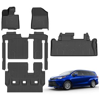 Imagem de Tapetes de chão para Toyota Sienna 8 assentos 2021-2025 LE/XLE Tapete de porta-malas para todos os climas TPE Forros de piso apto para Sienna 1ª e 2ª e 3ª fileiras e forro de carga antiderrapante
