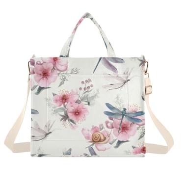 Imagem de Burbuja Sacola feminina Dragonflies de veludo cotelê, bolsa tiracolo para compras, trabalho, viagens, C285, Small