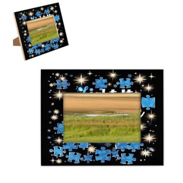 Imagem de hongjinglin Porta-retrato de 12,76 x 17,78 cm, moldura de madeira azul com palavra autismo, moldura para pendurar na parede e na mesa, para decoração de casa e amigos da família, ideias de presente de