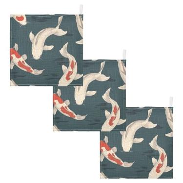 Imagem de Burbuja Toalhas de banho de peixe japonês - Toalha de bebê absorvente macia de algodão musselina para pele sensível do bebê recém-nascido - Item essencial para bebês, 30,5 x 30,5 cm, pacote com 3
