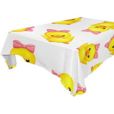 Imagem de Burbuja Toalha de mesa de patinhos de desenho animado, toalha de mesa retangular, anti-rugas, grossa para decoração de jantar, cozinha, festa, 137 x 183 cm