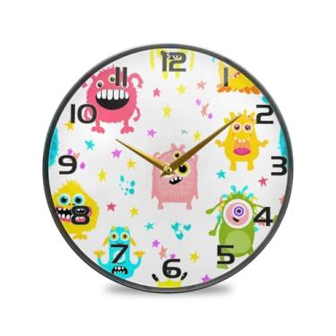 Imagem de YETTASBIN Relógio de parede acrílico monstros de desenho animado – Silencioso, sem tique-taque, operado por bateria, relógio redondo decorativo criativo para cozinha, sala de estar, banheiro