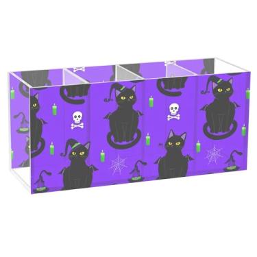 Imagem de Burbuja Porta-canetas de acrílico Dressed Cats com 4 compartimentos, suporte de lápis transparente para pincéis de maquiagem, acessórios de mesa de escritório em casa