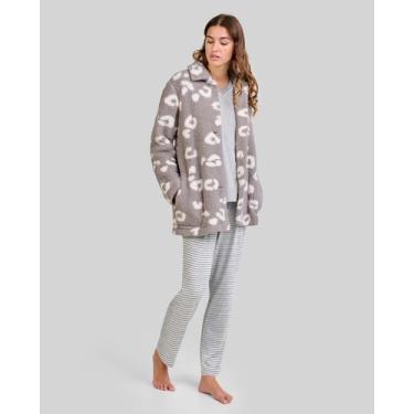Imagem de Conjunto Pijama e Roupão Listrado - Lohe, Cinza, GG