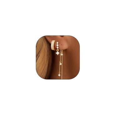 Imagem de Conjunto de 3 peças de brincos delicados de zircônia cúbica, conjunto de brincos pendentes de argola de strass brilhante, brincos encantadores de argola de ouro banhado a ouro para mulheres, Large