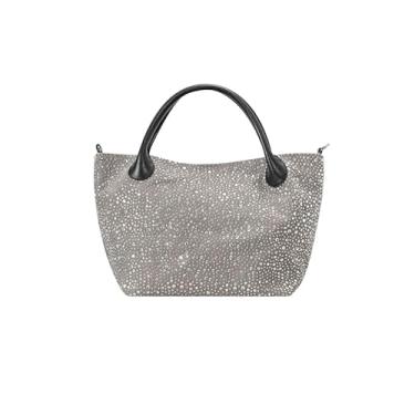 Imagem de Bolsa feminina de lona com strass para trabalho, bolsa de bolinho de massa com alça superior, bolsa de ombro grande e bolsa, Preto