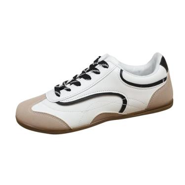 Imagem de Tênis de treinamento feminino retrô primavera verão confortável dois tons bico redondo sem cadarço casual para atividades ao ar livre e internas, Branco, 38