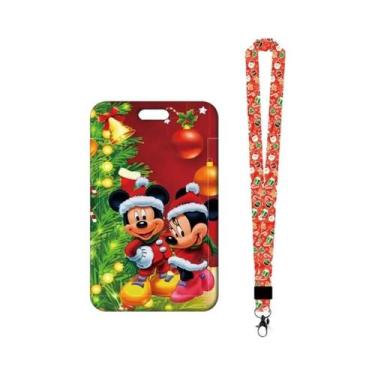 Imagem de Porta-Cartões Infantil Mickey Minnie Feliz Natal Cordão De Pescoço Cha