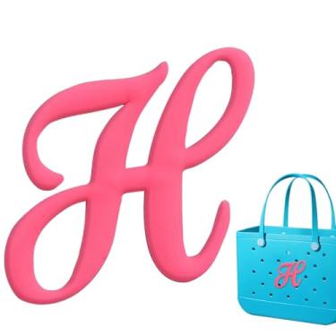 Imagem de Berloques de praia personalizáveis - Letras do alfabeto à prova d'água para acessórios de bolsa Bogg (Rosa/Branco/Preto) Letras, One Size, Cloreto de polivinilo, Sem Pedra Preciosa