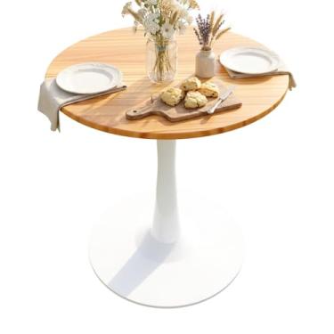 Imagem de Mesa de jantar redonda de 60 cm, mesa de jantar pequena, mesa lateral para 2 pessoas, pequena mesa redonda para sala de jantar com base de trompete resistente, mesa de cozinha circular para sala de