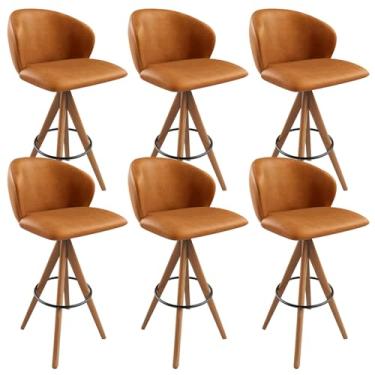 Imagem de Kit 06 Banquetas Alta Giratória Bar Cozinha Sala de Jantar Bar Mia L02 Couríssimo Canela - Lyam Decor