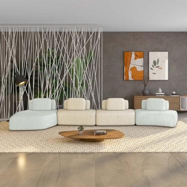 Imagem de Sofá Ilha Sala de Estar Dakota 4 Módulos 626cm Encostos Almofadas Soltas Linho Cinza/Bege G33 - Gran Belo