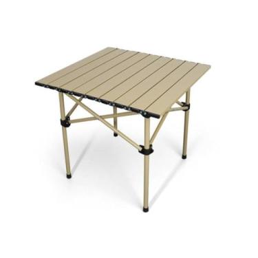 Imagem de Kit com 2 Mesas Portáteis Dobráveis, Plástico e Metal, 55x53x49cm, Suporta até 30kg, para Piquenique, Preto e Bege