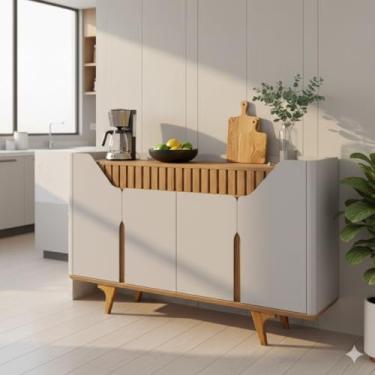 Imagem de Aparador Tâmisa com 4 Portas e Nichos Internos Soft Close (Off/Marrom)