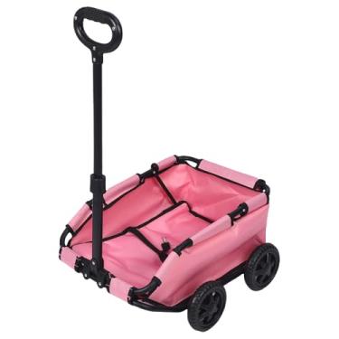 Imagem de Serounder Carrinho de Estimação Dobrável Portátil Com 4 Rodas para Compras de Supermercado, Uso Diário, Fácil de Empurrar e Puxar, Material de Pano Oxford (Rosa)