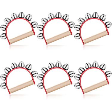 Imagem de Yeshone 6 peças de sinos de trenó de Natal, instrumento de sino, instrumento de canção de mão, anel de trenó musical de madeira para decoração de artesanato de Natal, dia dos namorados