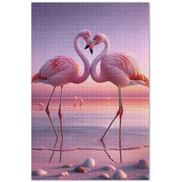 Imagem de Quebra-cabeça rosa flamingos dos namorados 500 peças para presentes de elefantes brancos adultos quebra-cabeças exclusivos para adultos arte de decoração de casa, 50 x 37 cm
