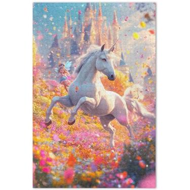 Imagem de Quebra-cabeça adulto colorido cavalo unicórnio 500 peças amigos família jogo presentes divertido família quebra-cabeça animal flor arte, 50 x 14,9 polegadas