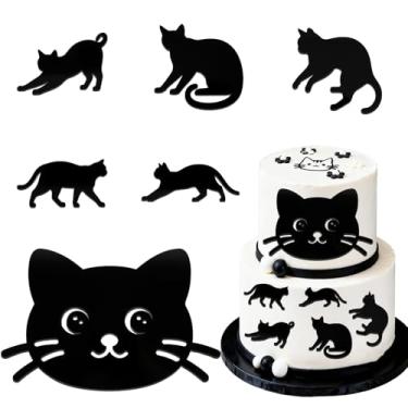 Imagem de CORNER LACE 6Pcs Black Cat Acrylic Cake Toppers, Pet Cat Themed Party Decorations, Cute Kitten Cake Picks Meow Animal Theme Birthday Baby Bridal Shower Wedding Party Supplies