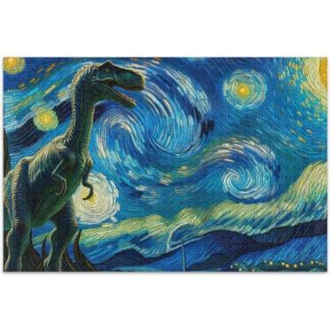 Imagem de Quebra-cabeça de dinossauro noite estrelada para adultos, 1000 peças, elefante branco, difícil, brinquedo artístico, 75 x 40 cm