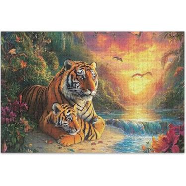 Imagem de Tigres Pintura Paisagem Cênica Adultos Quebra-cabeça 500 Peças Paisagem Floral Quebra-cabeça Cena Outono Família Presentes Elefante Branco, 50,5 x 14,9 polegadas