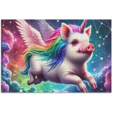 Imagem de Quebra-cabeça fantástico unicórnio porco galáxia adulto 500 peças elefante branco exclusivo quebra-cabeça arte animal, 51 x 35 centímetros