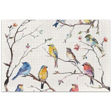 Imagem de Quebra-cabeça colorido com ramo de pássaros, 500 peças, cenário adulto, floral, exclusivo para adultos, amigos, família, jogos, presentes