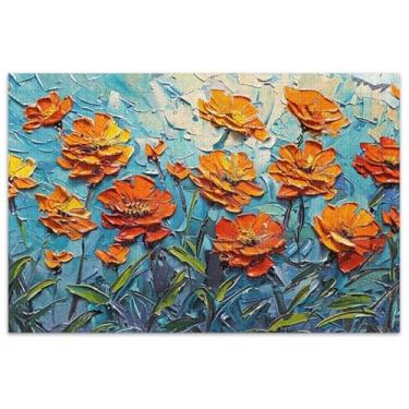 Imagem de Quebra-cabeça de pintura de flores laranjas azuis 500 peças para adultos paisagem floral presentes de brinquedo adulto para jogo de elefante branco