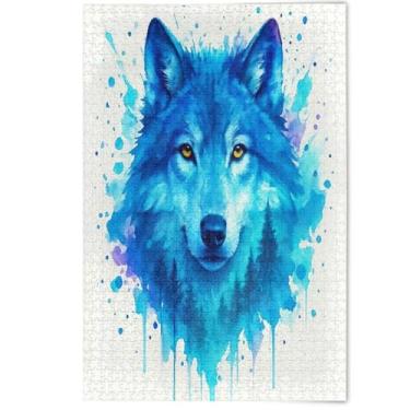Imagem de Blue Watercolor Wolf Cool Jigsaw Puzzles 500 Pieces Adults, Tech Gifts for Lovers Puzzle Prime Art Jigsaw Decorative Scenery Animal Art, 500 Pieces, 20.5" x 14.9"