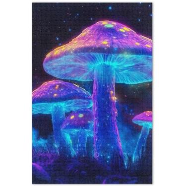 Imagem de Quebra-cabeça personalizado de cogumelos neon para adultos, 500 peças, paisagem floral, família, diversão, quebra-cabeça, jogos, presentes, 51 x 35 cm