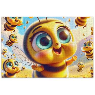 Imagem de Quebra-cabeça de abelhas fofas com desenhos animados, 1000 peças para adultos, cenário floral, paisagem, divertido, bobo