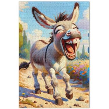 Imagem de Quebra-cabeça de animal sorridente de burro fofo 500 peças para adultos desenhos animados paisagem de animais presentes de elefante branco, 51 x 35 cm