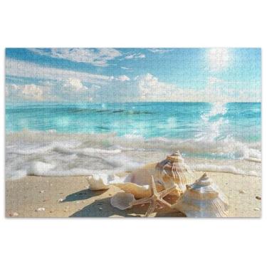 Imagem de Quebra-cabeça de estrela do mar concha do mar 500 peças adultos pintura de arte floral paisagem quebra-cabeça presentes