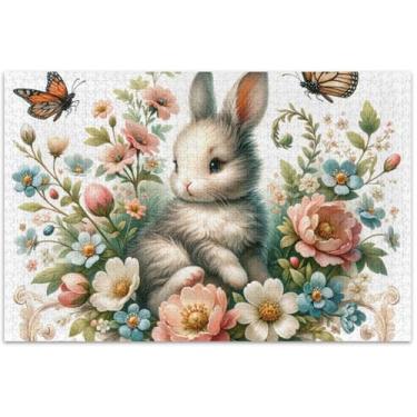 Imagem de Quebra-cabeça floral coelhinho da páscoa 1000 peças para adultos pintura animal paisagem quebra-cabeça engraçado, 75 x 40 centímetros