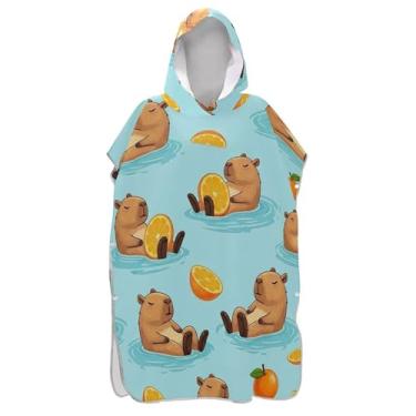 Imagem de TSENQUE Roupão fofo de capivaras laranjas para adultos poncho de surfe toalhas de banho com capuz reutilizáveis poncho masculino com capuz