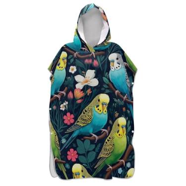 Imagem de Poncho de surfe trocador de roupão para praia Adul toalha de banho com capuz plus size pássaros tropicais colorido unissex poncho adulto com capuz