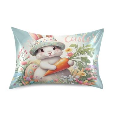 Imagem de Fronhas de cetim para cabelo colorido Páscoa fofo coelho rei queen fronha padrão personalizada cama refrescante fronha tamanho padrão 66 cm x 50 cm