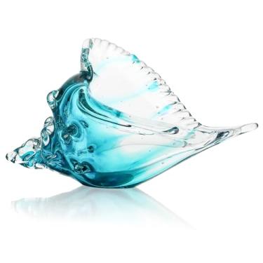 Imagem de QFkris Estatuetas de concha de vidro soprado, decoração de arte de vidro marinho, estátuas decorativas de concha, escultura de concha para mesas de jantar, entradas, mesas de café, salas de estar,