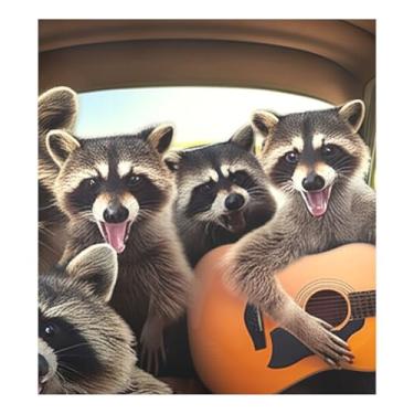 Imagem de Engraçado Guaxinim Guitarra Decorativa Máquina de Lavar Porta Frontal Decoração, Adesivo Ímã 58 cm L x 66 cm A