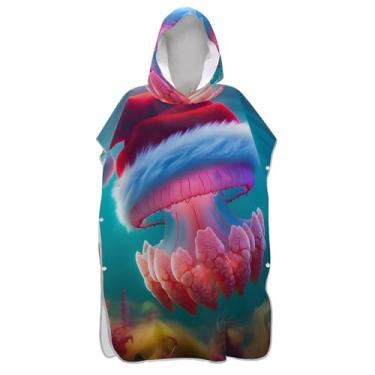 Imagem de TSENQUE Roupão de mudança de poncho de surfe colorido de medusa de Natal para adultos toalha de banho com capuz de praia vestível ponchos femininos com capuz