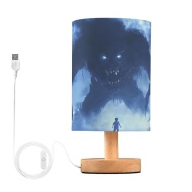 Imagem de Abajur enorme monstro preto fumaça pequena mesa-de-cabeceira, lâmpada de mesa para dormitório universitário, abajur de linho, iluminação de quarto, itens essenciais para dormitórios