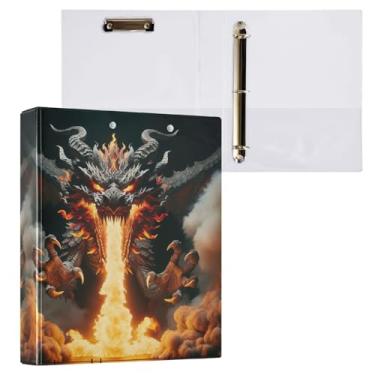 Imagem de Fichário vermelho dragão flamejante com prancheta com bolsos 5 cm, 27 x 31,5 cm, material escolar