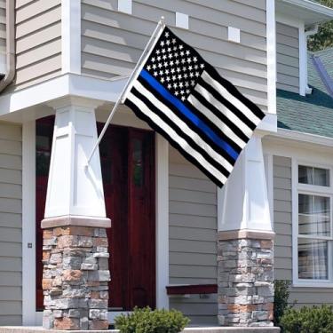 Imagem de Fly in Breeze Bandeira americana de linha azul fina de 1,2 x 1,8 m - Cor vívida e à prova de desbotamento - Cabeçalho de lona e costura dupla - Bandeiras de policial honrando poliéster com ilhós de