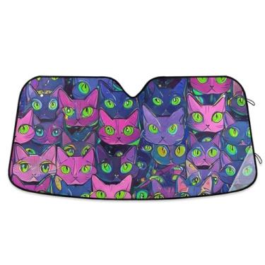 Imagem de Custom Pink Blue Cute Cats Mystical Car Sun Shade Para-brisa Engraçado Universal Dobrável Automotivo Protetor Solar Floral M, 139.7 cm x 70.1 cm