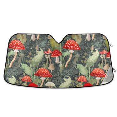 Imagem de Cogumelos Folhas Verdes Para-brisa Carro Toldo Bonito Dobrável Carros Persianas para Janelas Frontais Floral Retrátil P 134.6 cm x 59.7 cm