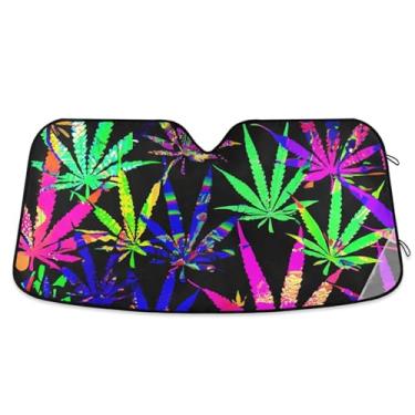 Imagem de Toldo de sol preto de folhas coloridas neon para para-brisas de carro capa de para-brisa automotiva dobrável protetor solar retrátil S, 134,6 cm x 59,7 cm