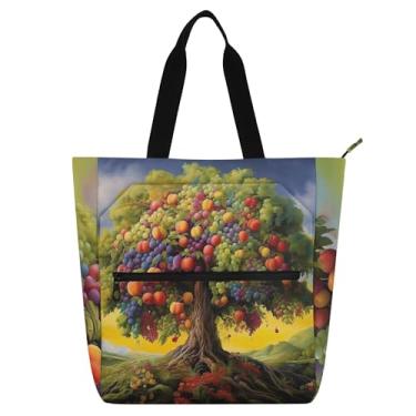 Imagem de Sacolas femininas Tree Fruits Colors para trabalho, lona, faculdade, escola, bolsas utilitárias, bolsas infantis, para amantes de livros, presentes