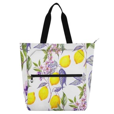 Imagem de GAIGEO Bolsa feminina com flores e limões em aquarela, bolsa de trabalho, lona, escola, bolsa, de tecido, para amantes de livros